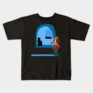 Neighbor House Cats on Windows Kids T-Shirt